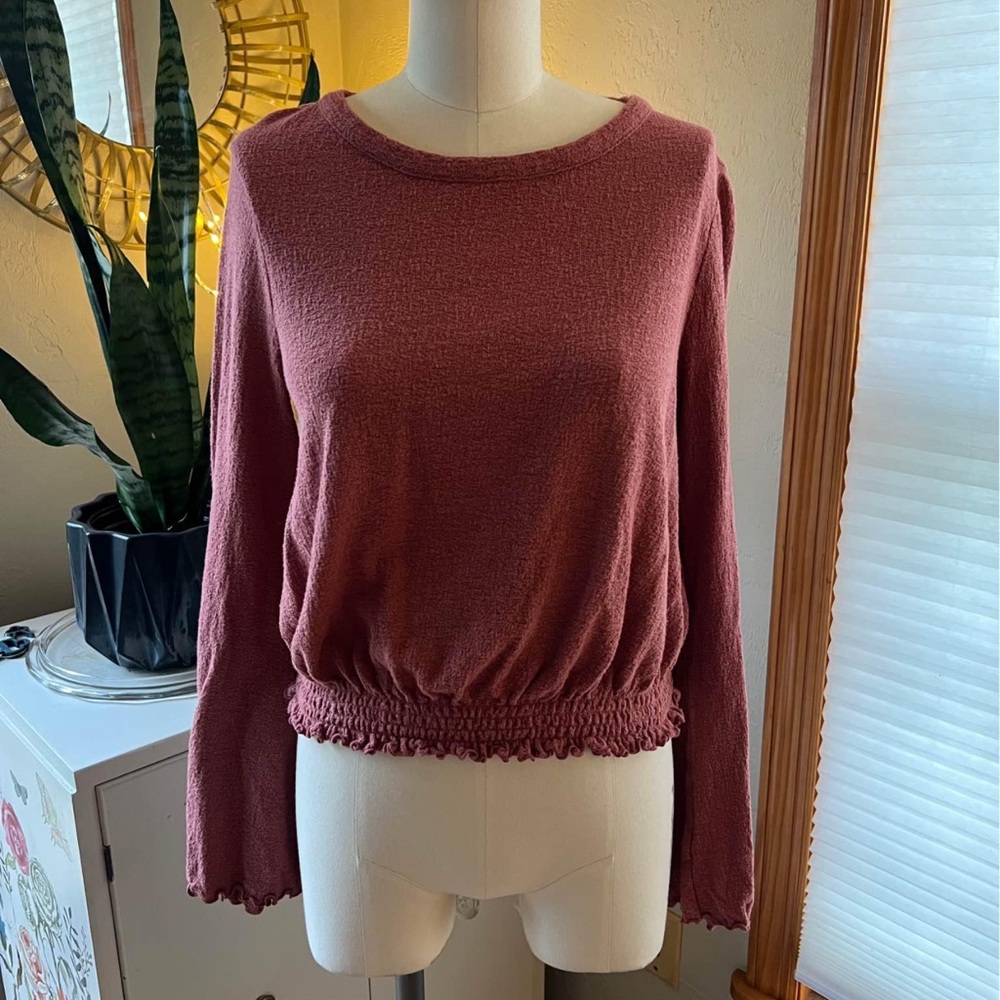 Madewell Women’s Texture & Thread Rose Pink Smocked Bell Sleeve Top - Small